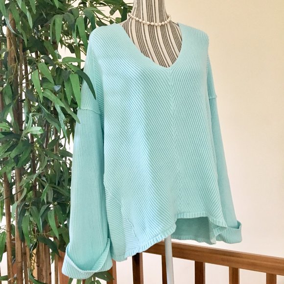 Free People Sky Blue V-Neck Sweater Size Large - Picture 7 of 10